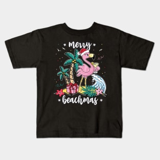 Funny Christmas Flamingo Merry Beachmas Womens Kids T-Shirt